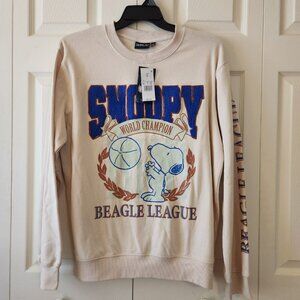 Snoopy Beagle League World Champion Beige Sweatshirt Size L Peanuts Long Sleeve
